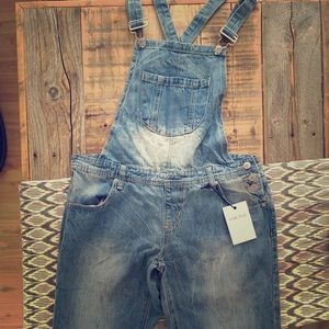 Distressed Crossback Overalls - Blank Paige